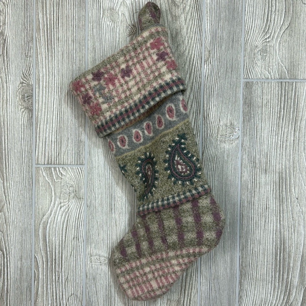 Upcycled Wool Jumpers Christmas Stocking Pastel Paisley